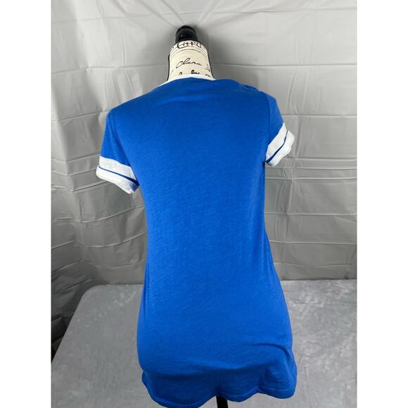 Victory Secret Pink‎ Shirt Women’s Short Sleeve Glitter Blue Jersey Y2K - Picture 2 of 12